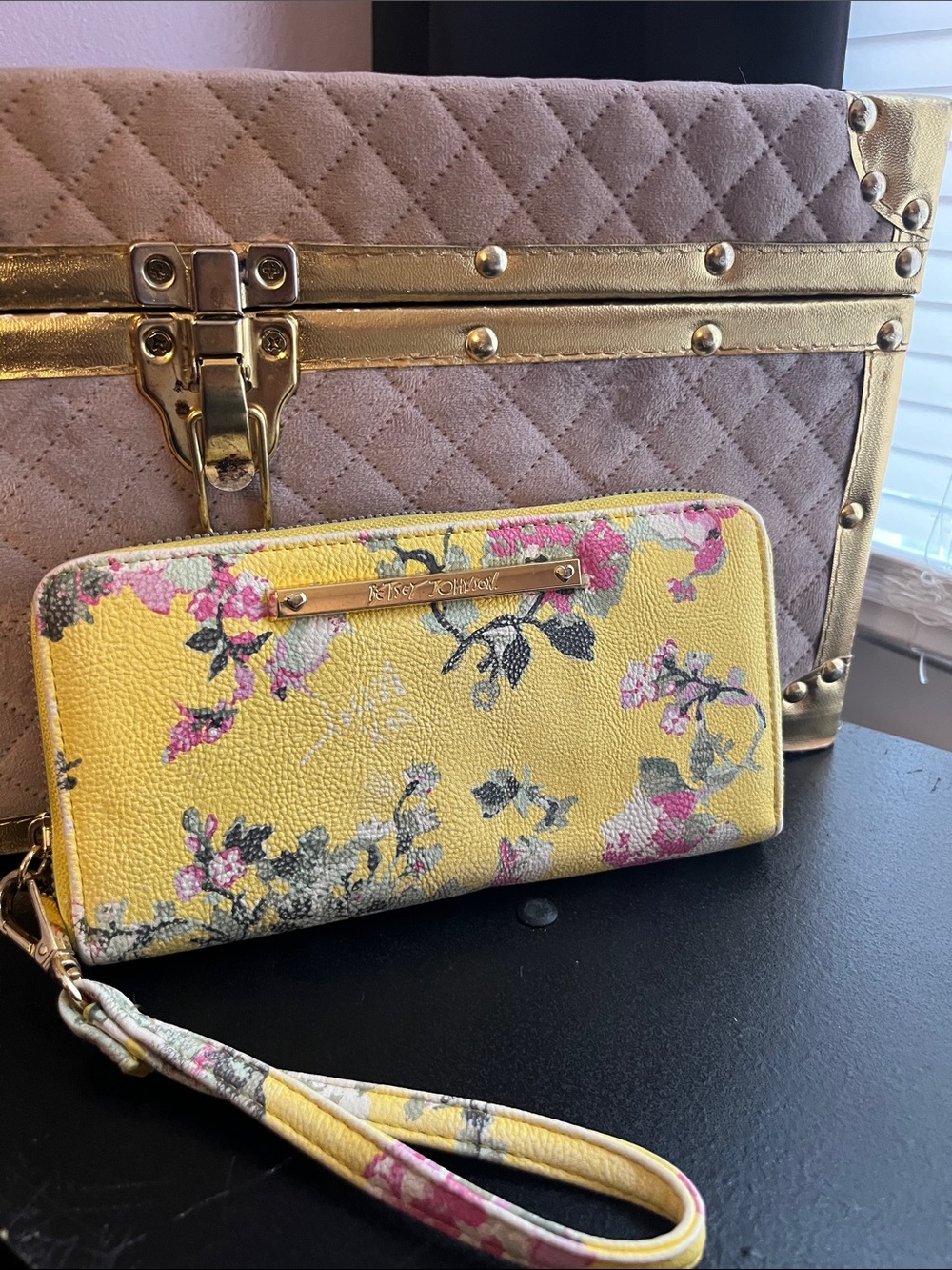 Betsey Johnson Yellow Floral Zip-Around Wristlet Wallet